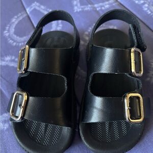 Black Kids Sandals with Gold Buckles